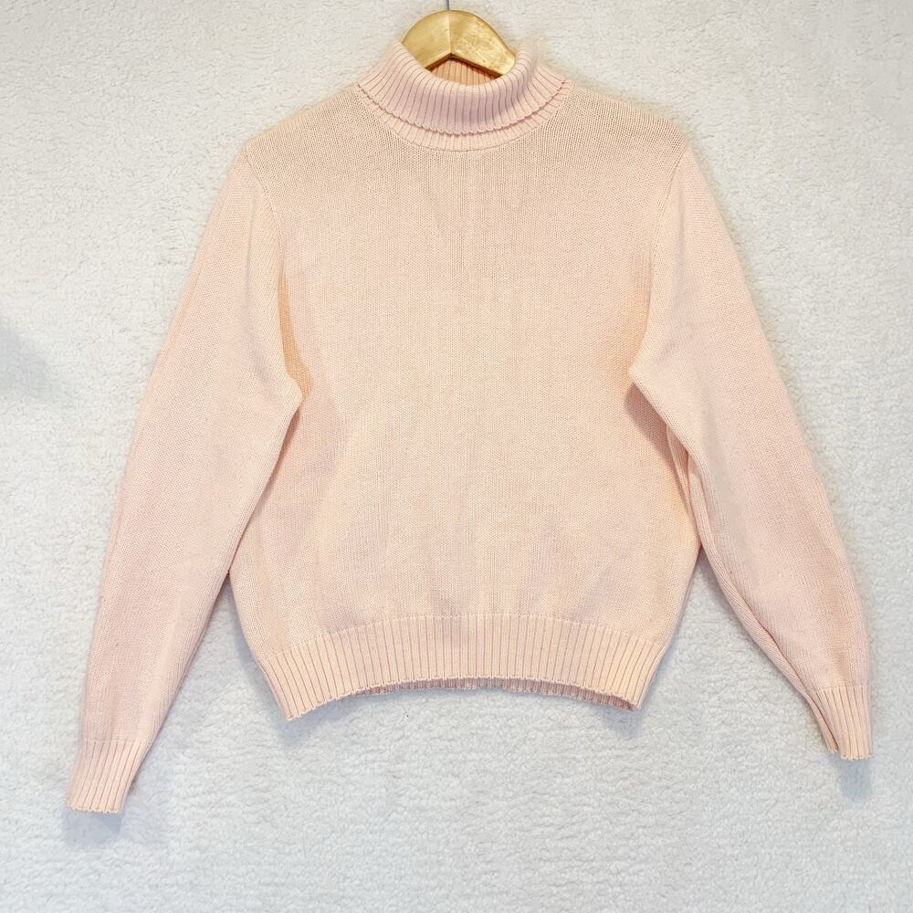 Cottage Core Coastal Grandma Land's End Peach Knit Sweater Turtleneck Medium